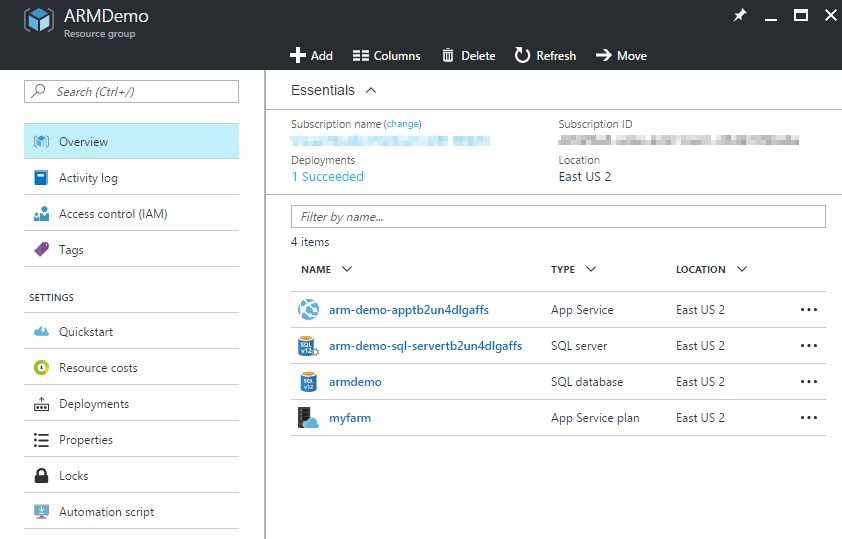 Resource group from ARM template