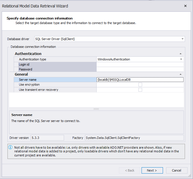 Model Data Retrieval Wizard