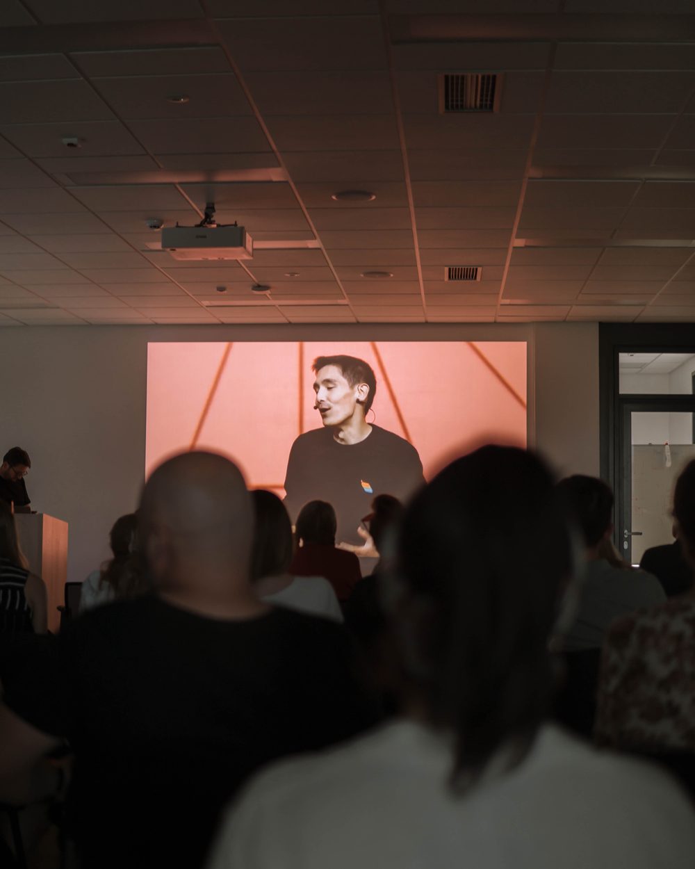 Watching Figma Config at a Friends of Figma Osijek event in the Mono building